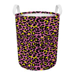 Pink And Yellow Leopard Print Round Laundry Basket