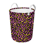 Pink And Yellow Leopard Print Round Laundry Basket