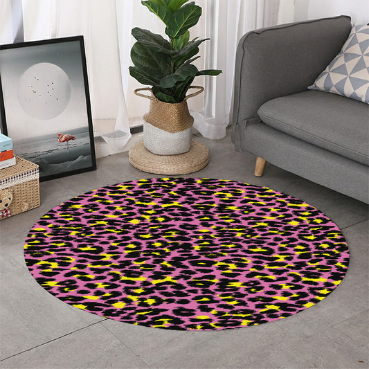 Pink And Yellow Leopard Print Round Rug