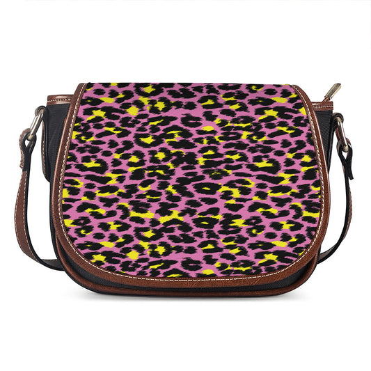 Pink And Yellow Leopard Print Saddle Bag