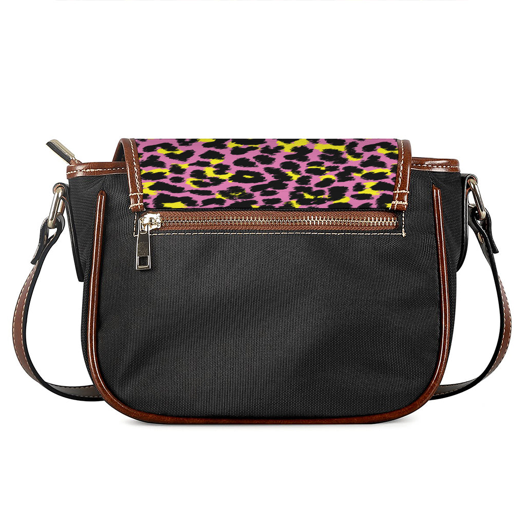 Pink And Yellow Leopard Print Saddle Bag