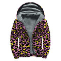 Pink And Yellow Leopard Print Sherpa Lined Zip Up Hoodie