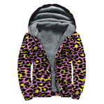 Pink And Yellow Leopard Print Sherpa Lined Zip Up Hoodie