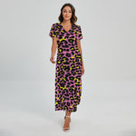 Pink And Yellow Leopard Print Short Sleeve Maxi Dress