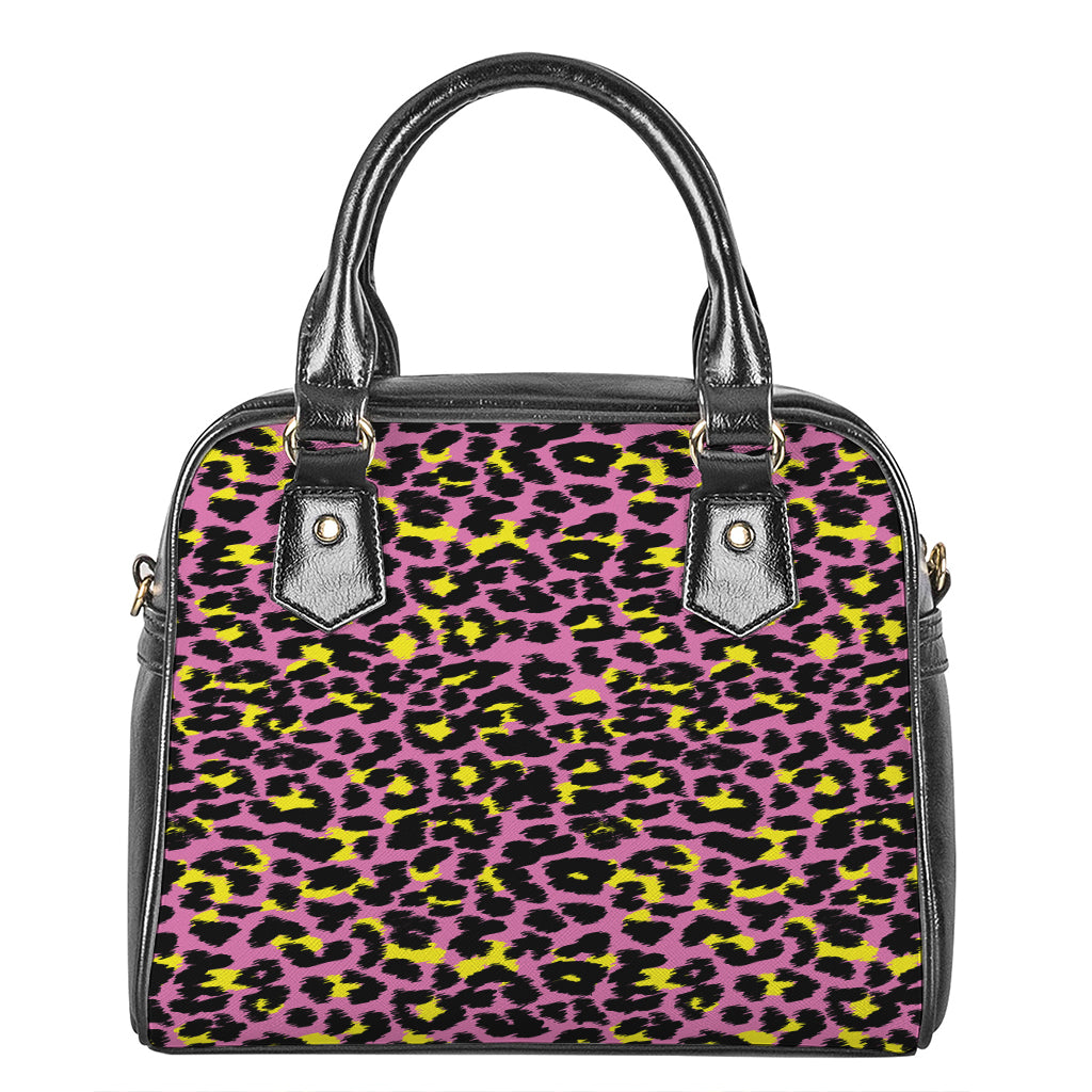 Pink And Yellow Leopard Print Shoulder Handbag