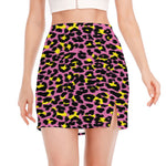 Pink And Yellow Leopard Print Side Slit Mini Skirt