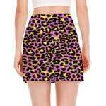 Pink And Yellow Leopard Print Side Slit Mini Skirt