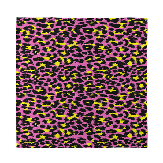 Pink And Yellow Leopard Print Silk Bandana
