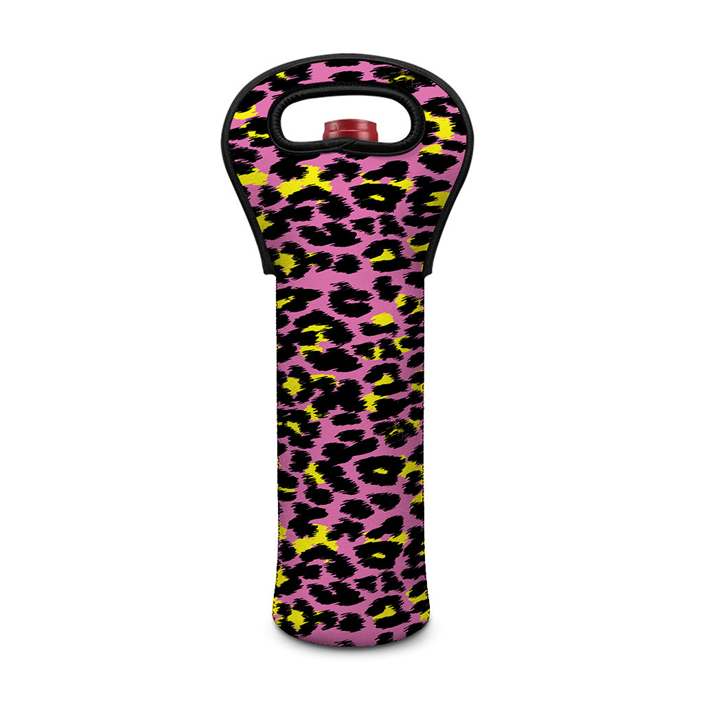 Pink And Yellow Leopard Print Single Neoprene Wine Tote