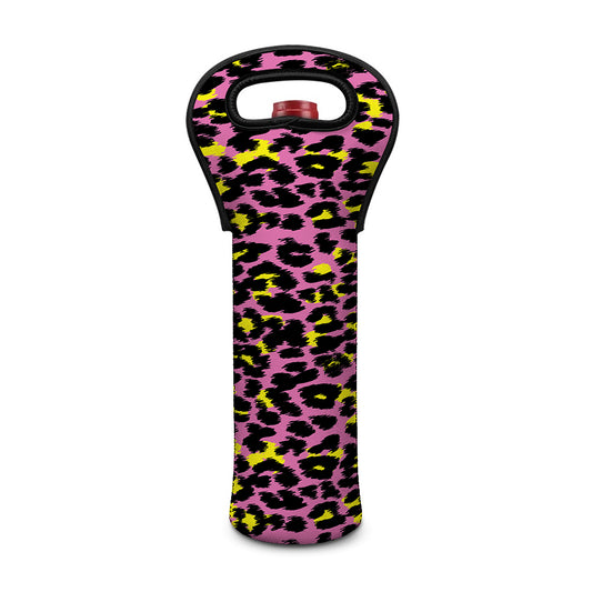 Pink And Yellow Leopard Print Single Neoprene Wine Tote