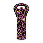 Pink And Yellow Leopard Print Single Neoprene Wine Tote