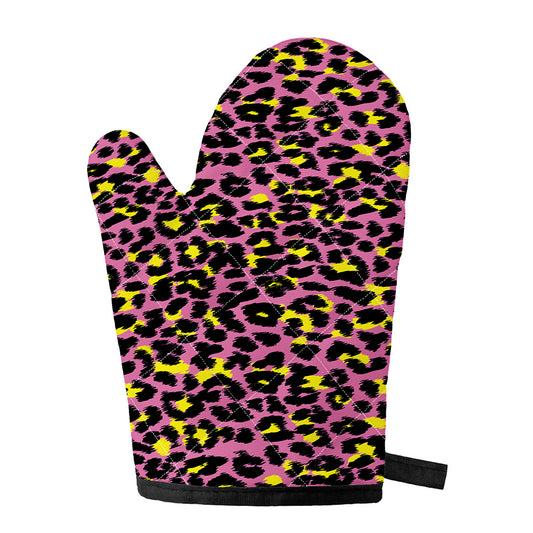 Pink And Yellow Leopard Print Single Oven Mitt