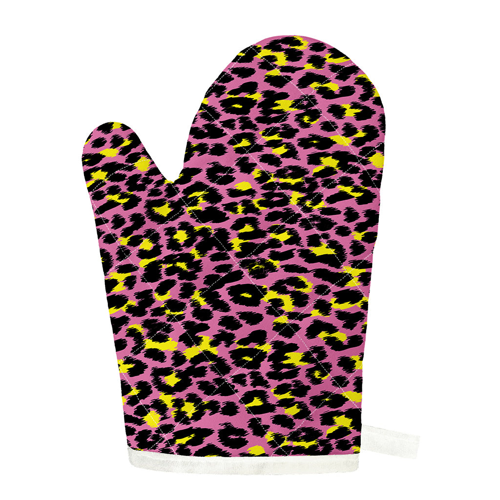 Pink And Yellow Leopard Print Single Oven Mitt