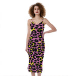 Pink And Yellow Leopard Print Slim Fit Midi Cami Dress