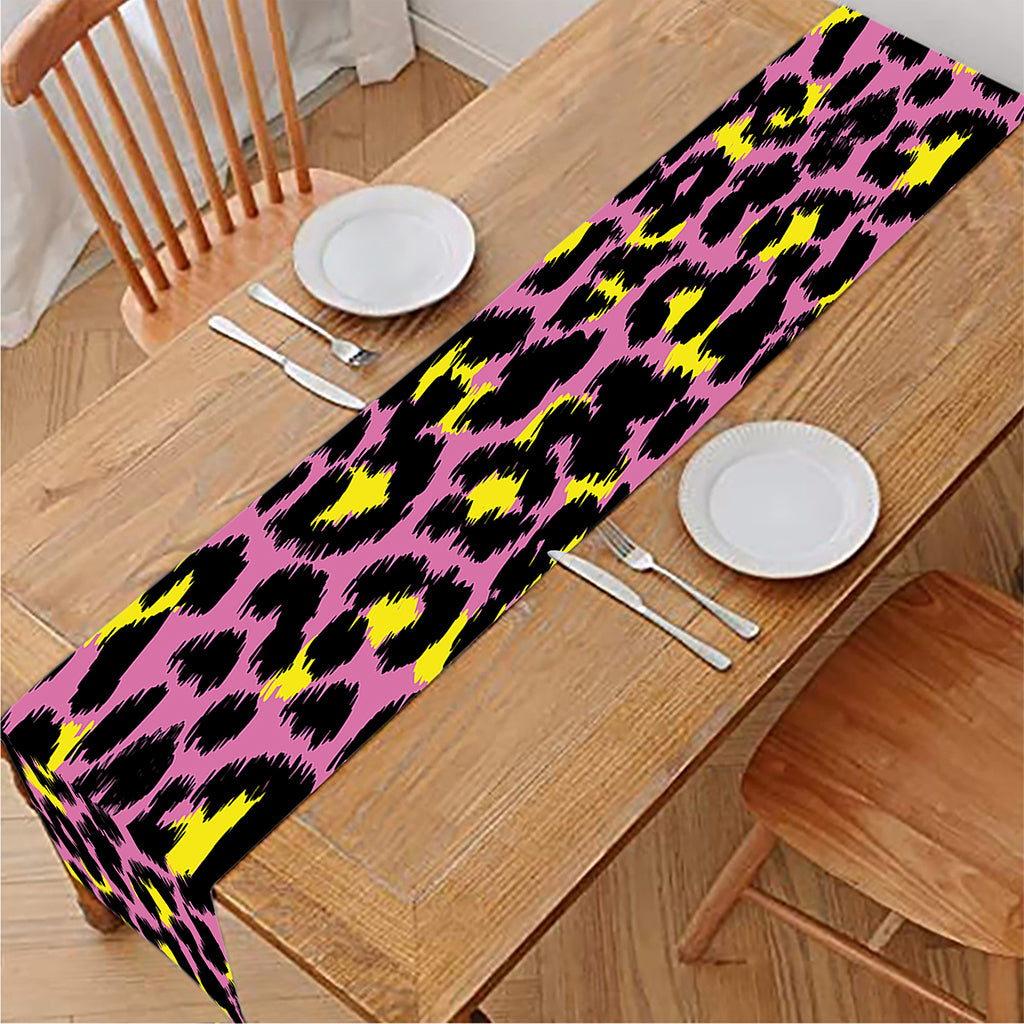 Pink And Yellow Leopard Print Table Runner