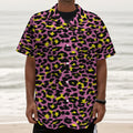 Pink And Yellow Leopard Print Textured Short Sleeve Shirt