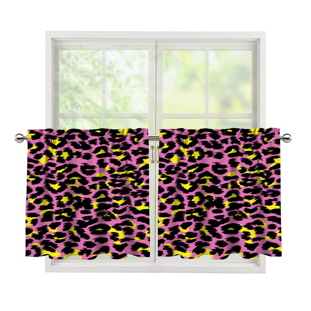 Pink And Yellow Leopard Print Tier Curtains