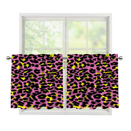 Pink And Yellow Leopard Print Tier Curtains