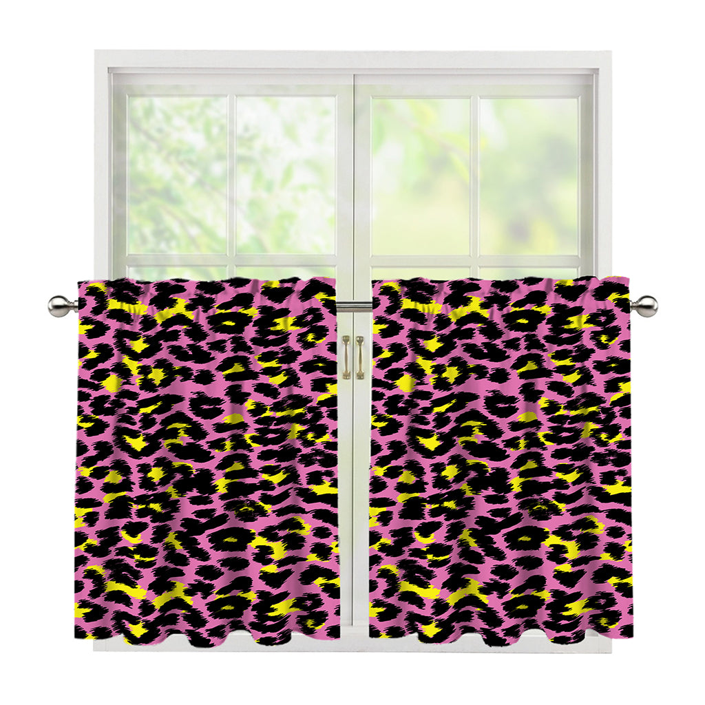 Pink And Yellow Leopard Print Tier Curtains