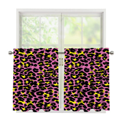 Pink And Yellow Leopard Print Tier Curtains