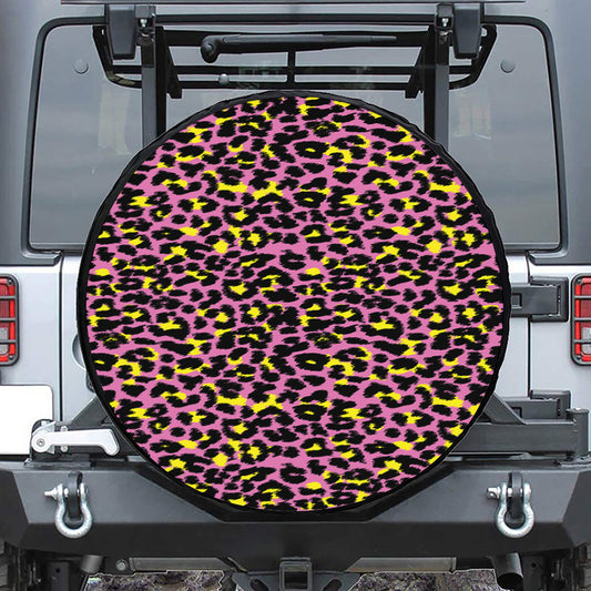 Pink And Yellow Leopard Print Tire Cover