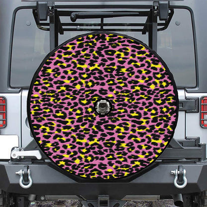 Pink And Yellow Leopard Print Tire Cover With Camera Hole