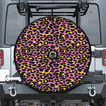Pink And Yellow Leopard Print Tire Cover With Camera Hole