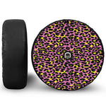Pink And Yellow Leopard Print Tire Cover With Camera Hole