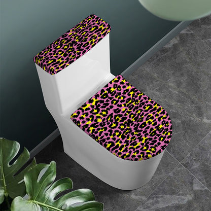 Pink And Yellow Leopard Print Toilet Lid And Tank Cover Set