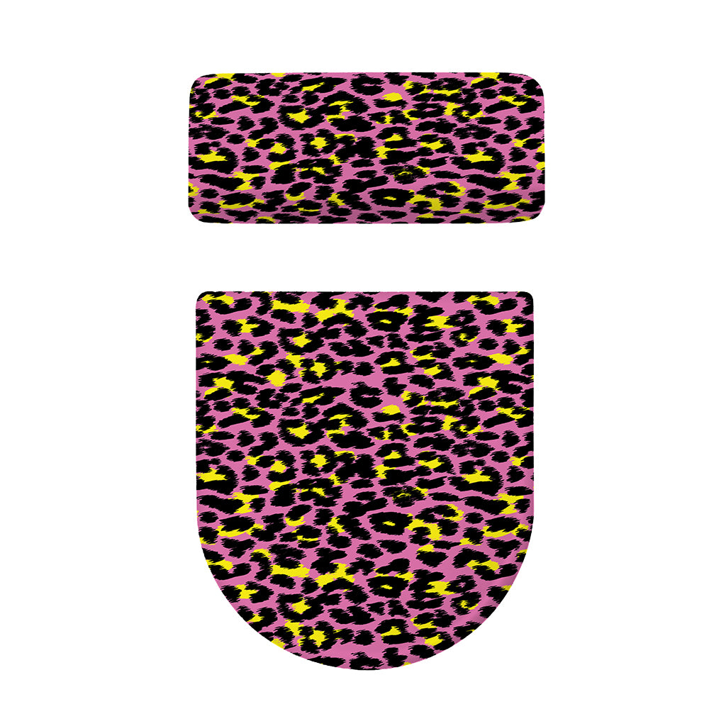 Pink And Yellow Leopard Print Toilet Lid And Tank Cover Set