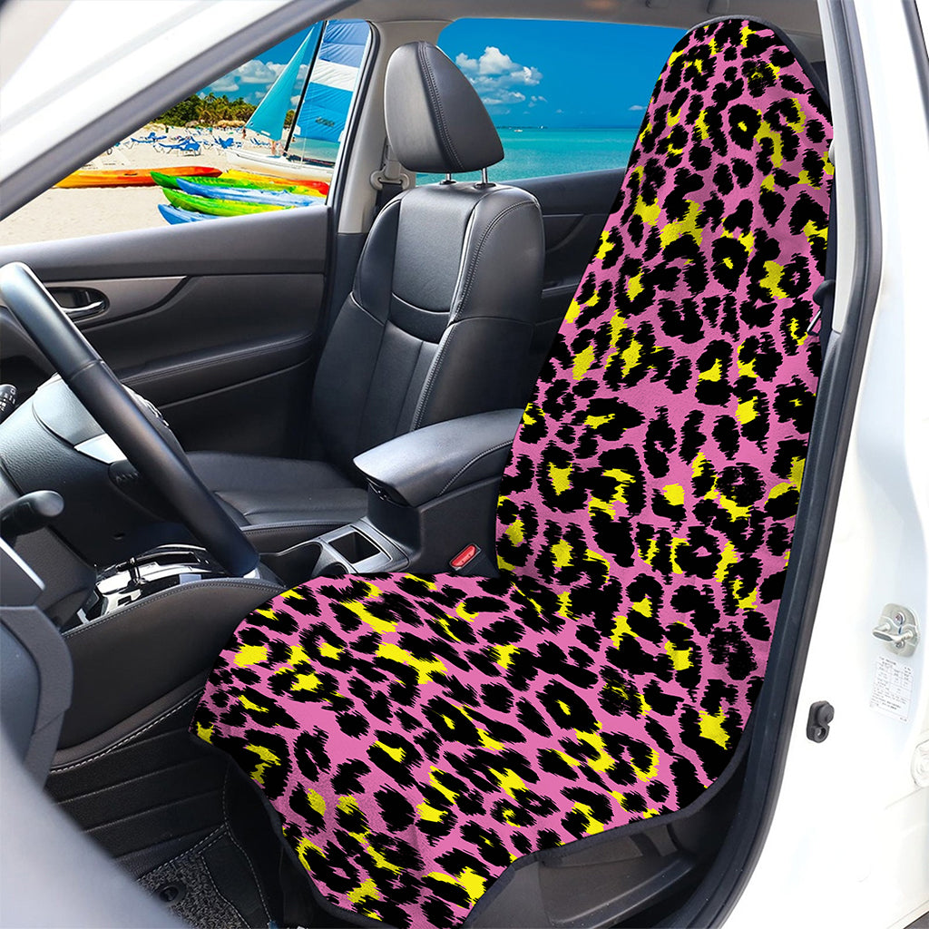 Pink And Yellow Leopard Print Waterproof Car Seat Cover