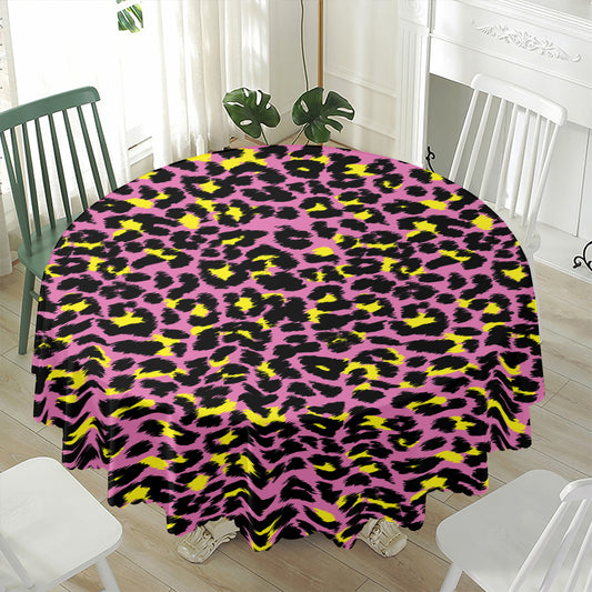 Pink And Yellow Leopard Print Waterproof Round Tablecloth
