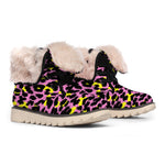 Pink And Yellow Leopard Print Winter Boots