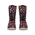 Pink And Yellow Leopard Print Winter Boots