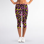 Pink And Yellow Leopard Print Women's Capri Leggings
