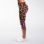 Pink And Yellow Leopard Print Women's Capri Leggings
