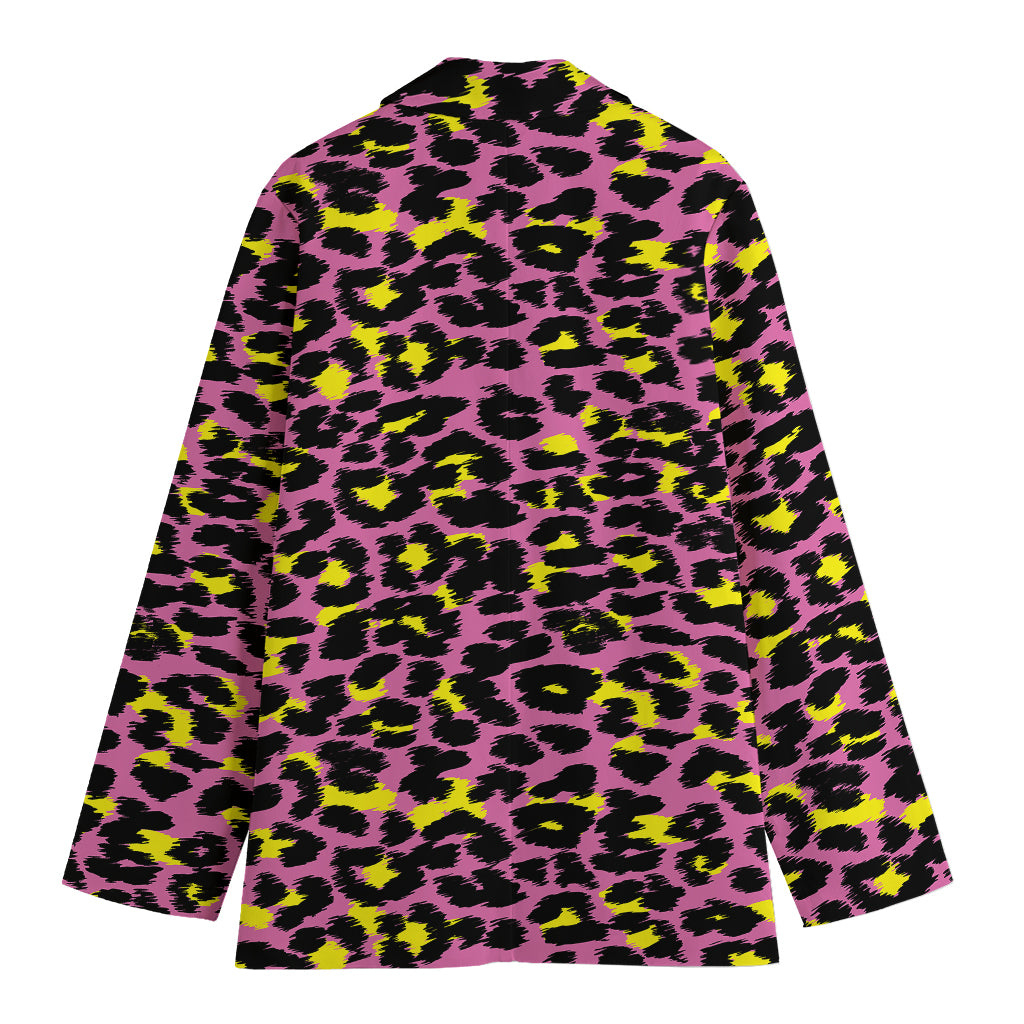 Pink And Yellow Leopard Print Women's Cotton Blazer