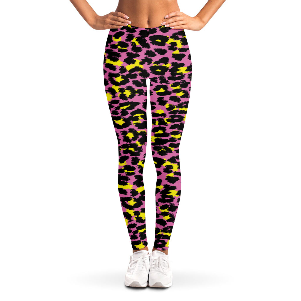 Pink And Yellow Leopard Print Women's Leggings