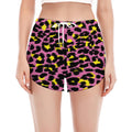 Pink And Yellow Leopard Print Women's Split Running Shorts