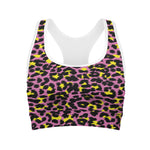 Pink And Yellow Leopard Print Women's Sports Bra