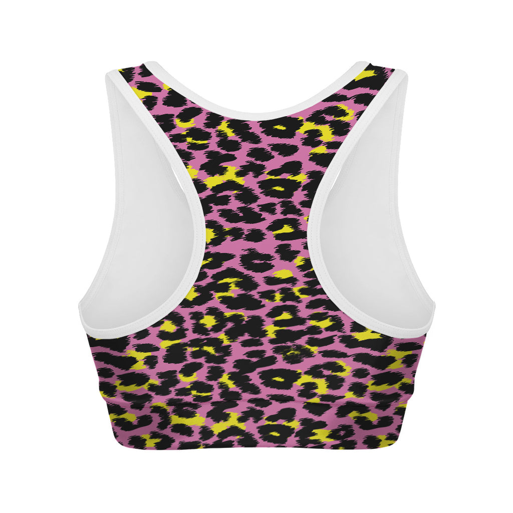 Pink And Yellow Leopard Print Women's Sports Bra