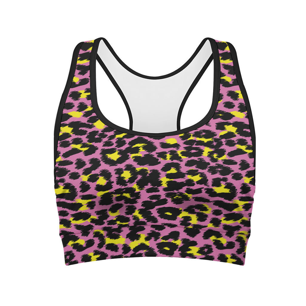 Pink And Yellow Leopard Print Women's Sports Bra