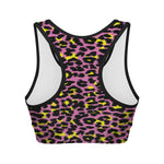 Pink And Yellow Leopard Print Women's Sports Bra