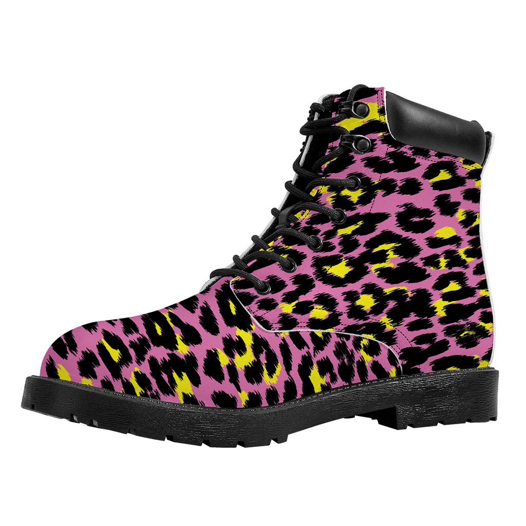 Pink And Yellow Leopard Print Work Boots