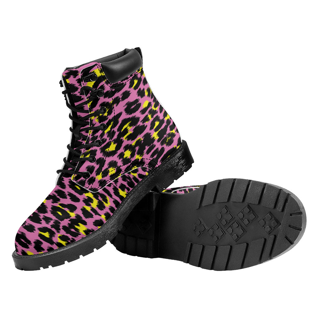 Pink And Yellow Leopard Print Work Boots