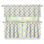 Pink And Yellow Macaron Pattern Print 3 Piece Kitchen Curtains