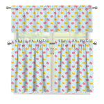 Pink And Yellow Macaron Pattern Print 3 Piece Kitchen Curtains