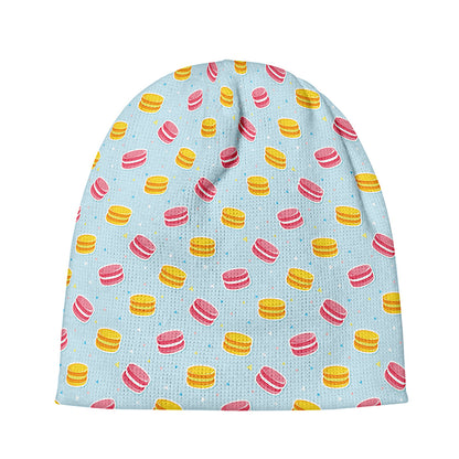 Pink And Yellow Macaron Pattern Print Beanie