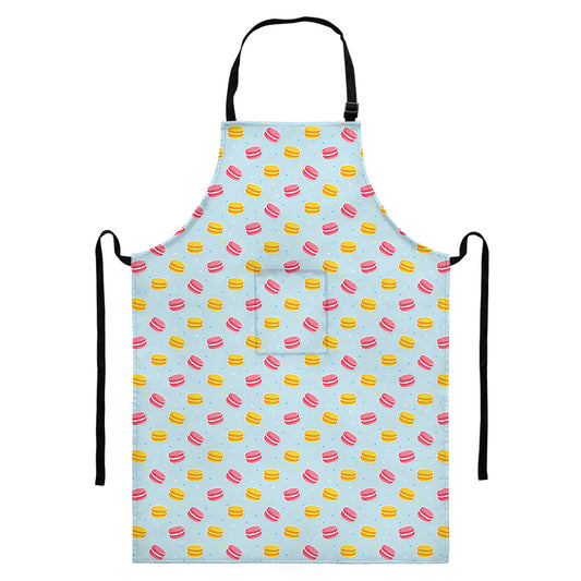 Pink And Yellow Macaron Pattern Print Bib Apron With Pocket