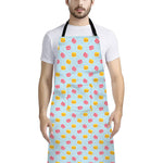 Pink And Yellow Macaron Pattern Print Bib Apron With Pocket